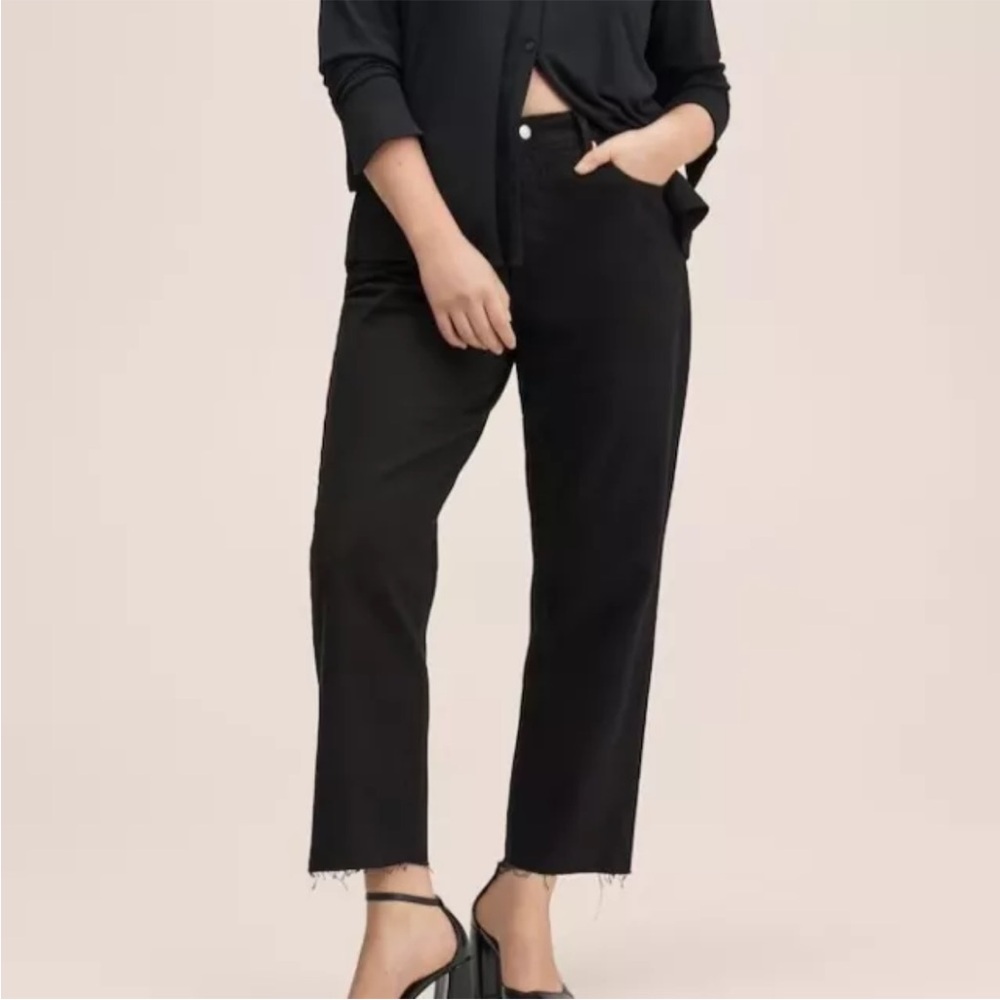 NWT Mango MNG Havana High Waisted Straight Leg Jeans Black Womens Size 18
